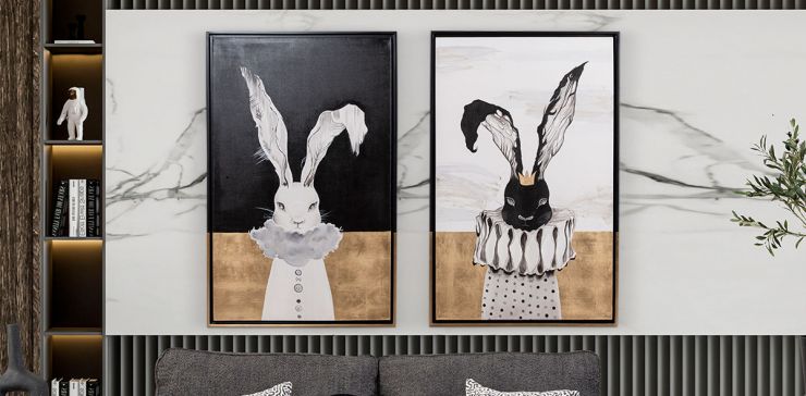 Cuadro Decorativo Al Oleo Rabbit CL Dorado