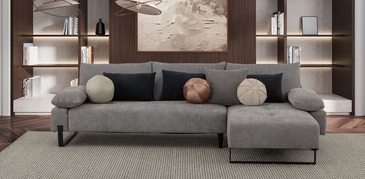 Sala En L Derecha Con Respaldo Abatible Regine Gris