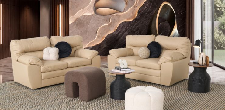 Sala Piel Pisa Beige 2 Piezas