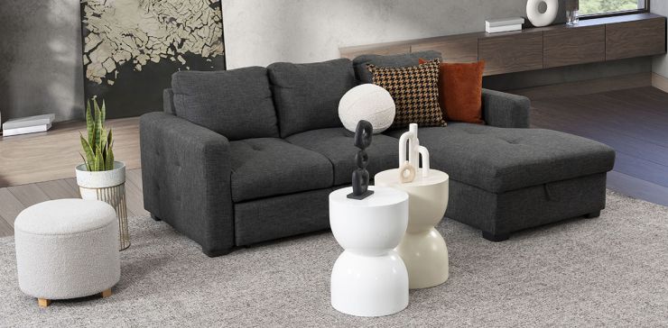 Sala Modular Derecha Con Baúl Y Cama Alta Olivia II Gris 