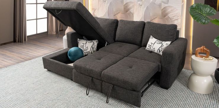 Sala Modular Izquierda Con Baúl Y Cama Alta Olivia Gris