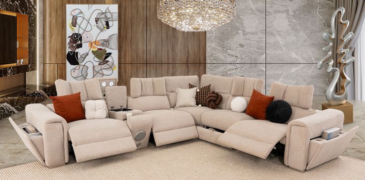 Sala Modular Con Reclinables Eléctricos Y Sistema De Sonido Envolvente Beat Beige