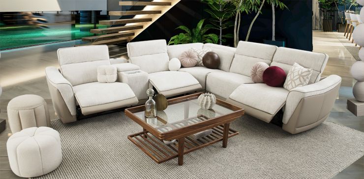 Sala Modular Con Reclinables Eléctricos Lumea Beige 