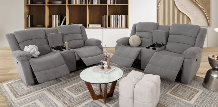 Sala Con Reclinables Eléctricos Sedona Gris