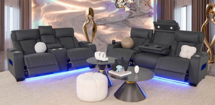 Sala Con Reclinables Eléctricos Jetour Gris Oxford