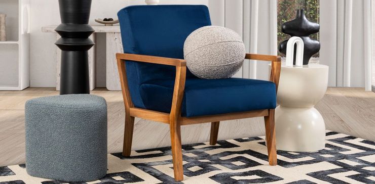 Sillón Ocasional Parota/Terciopelo Donovan Azul Zafiro 
