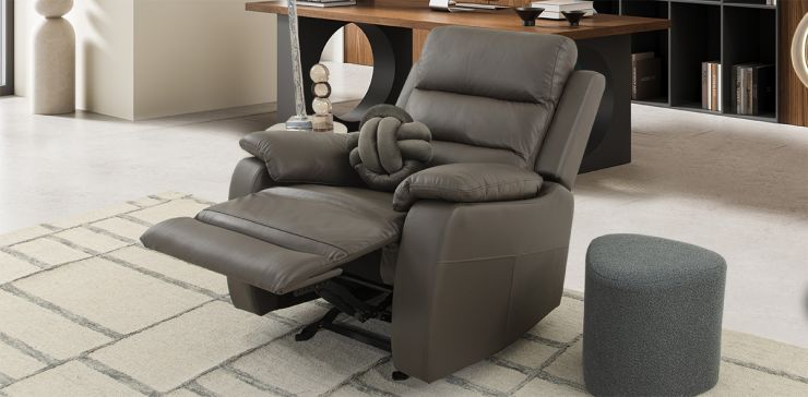 Sillón Piel Con Reclinable Y Mecedora Veluto Gris