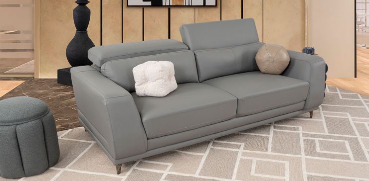 Sofá 3 Plazas Piel Lecce Gris