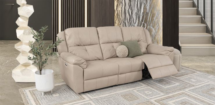 Sofá 3 Plazas Con Reclinables Eléctricos Prescot Air Beige