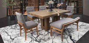 Comedor Anka Con Sillas Y Banca Invictus Gris