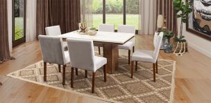 Comedor Rectangular De Mármol Alessia Beige 7 Piezas