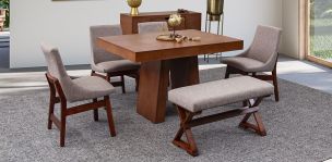 Comedor Odette con 4 Sillas y Banca Arena
