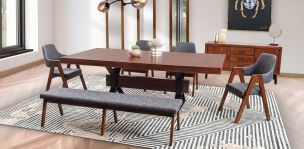 Comedor Estocolmo con Sillas y Banca Gris 6 Piezas