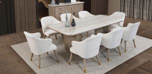 Comedor Rectangular De Mármol Tinnie CL Beige 7 Piezas