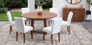 Comedor Redondo 150 Cm Berlian Con Sillas Kopi Beige 7 Piezas