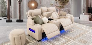 Sofá 2 Plazas Con Reclinables Eléctricos Jetour Beige