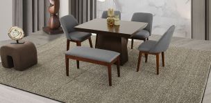 Comedor 120 Cm Montreal Con Sillas Y Banca Olaf PL Gris 5 Piezas