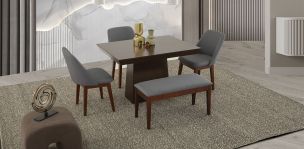 Comedor 120 Cm Montreal Con Sillas Y Banca Olaf PL Gris 5 Piezas