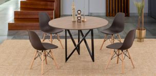 Comedor Redondo Nápoles Parota Con Sillas Atlas Café 5 Piezas