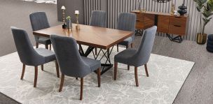 Comedor Rectangular 180 Cm Piastri Gris 7 Piezas