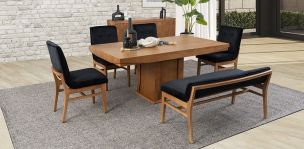 Comedor Margot con Sillas y Banca Invictus Negro 6 Piezas