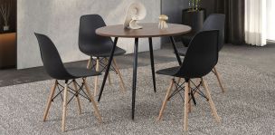 Comedor Marla Redondo con Sillas Atlas PL Negro 5 Piezas