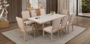 Comedor Rectangular De Mármol Elora CL Beige 7 Piezas