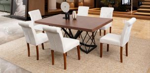 Comedor Rectangular 180 Cm Piastri Con Sillas Kara Beige 7 Piezas