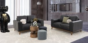 Sala Piel Littio Negro 2 Piezas