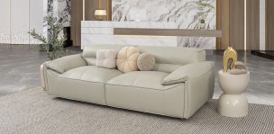 Sofá 3 Plazas Piel Wickens Gris Claro