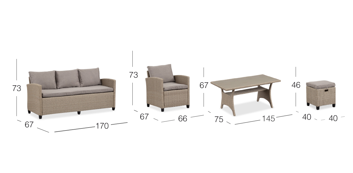 Comedor De Jardín Set Albany Gris/Café Rattan