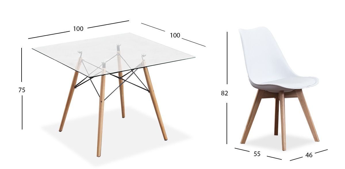 Comedor Cuadrado Atlas PL con Sillas Arthus Blanco