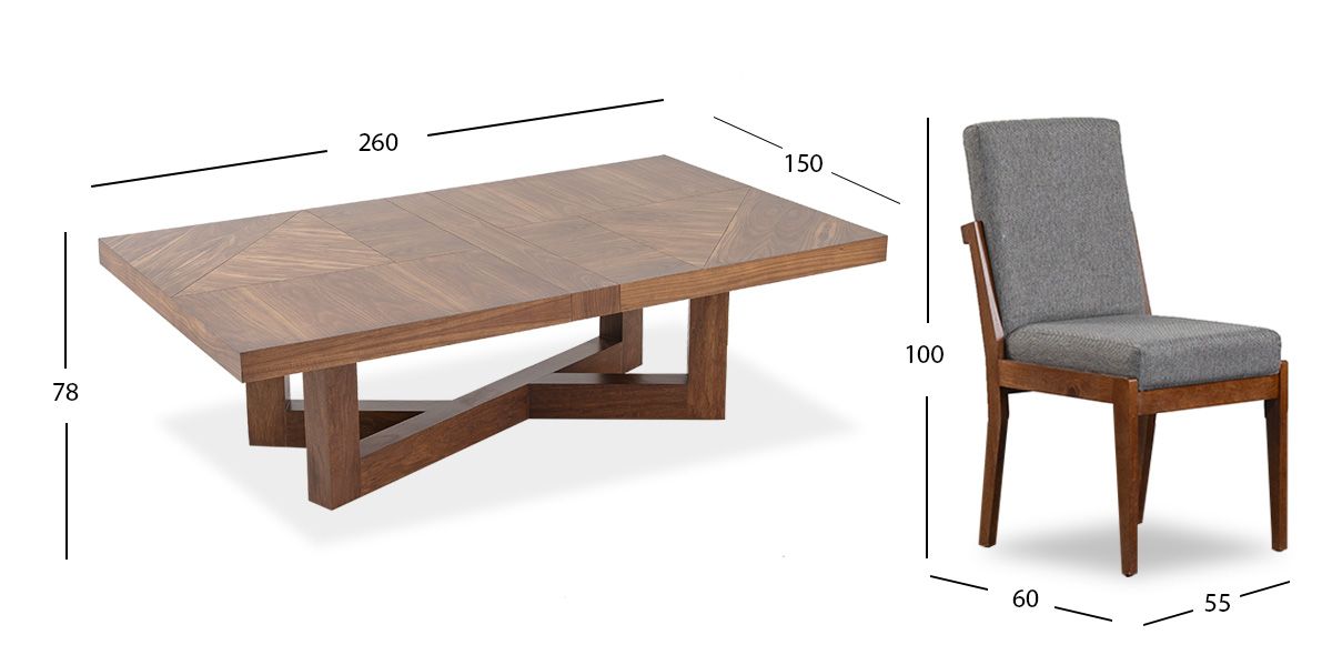 Comedor Rectangular Creta con Sillas Gris Charcoal 260 cm