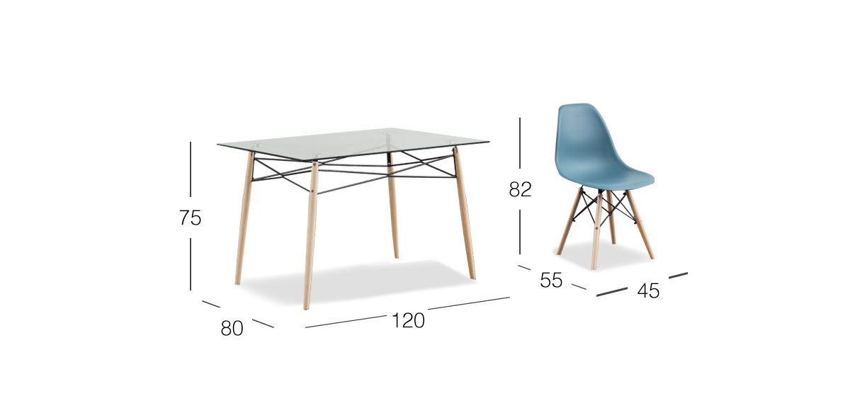 Comedor Rectangular con Sillas Atlas Azul 5 Piezas