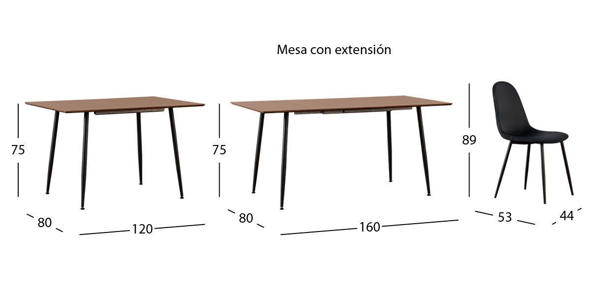 Comedor Con Extensión Camargo Negro 7 Piezas