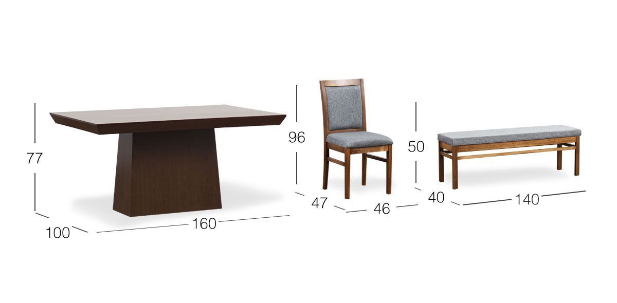 Comedor de 160 cm Montreal con Sillas y Banca de 140 cm