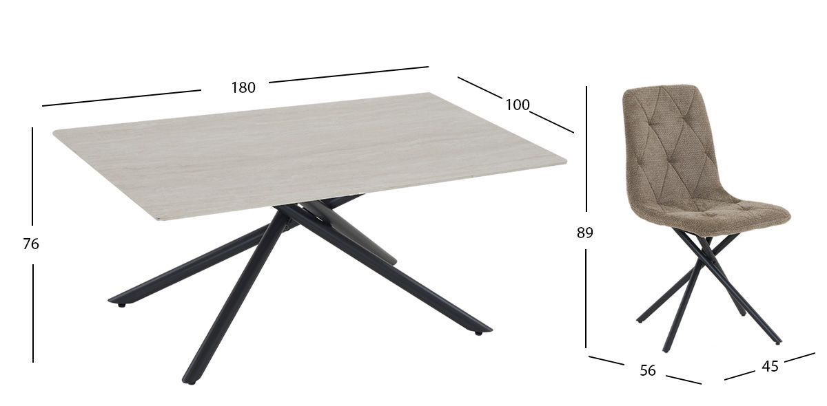 Comedor 180 X 100 Cm Traver Beige 7 Piezas