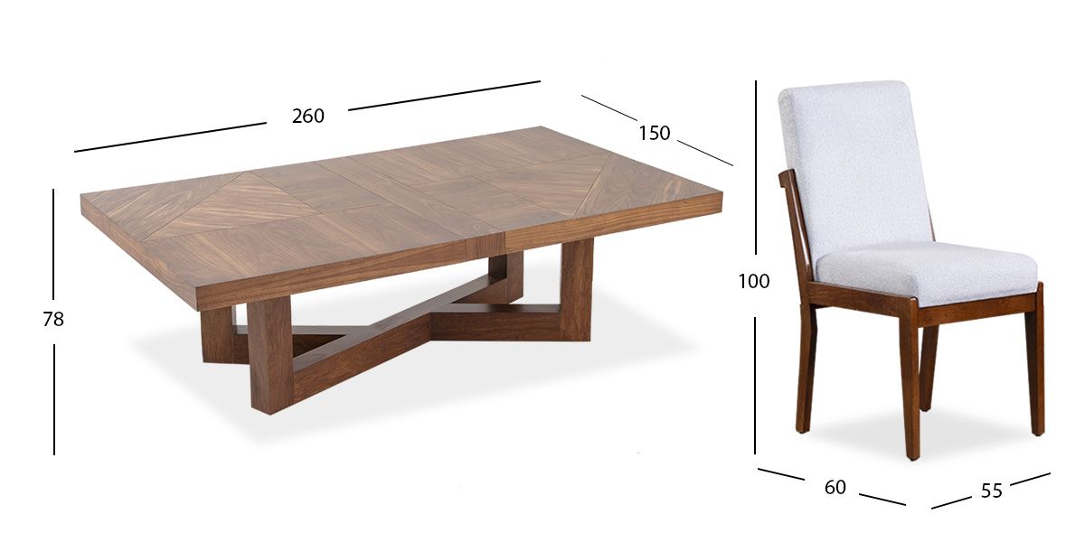 Comedor Rectangular Creta con Sillas Blanco Winter 260 cm