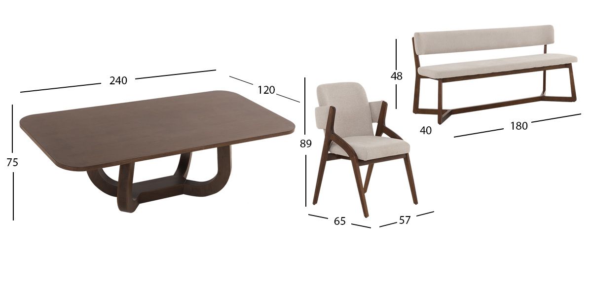 Comedor 240 X 120 Cm Edra Con Sillas Enzo Y Banca Edra Café 6 Piezas