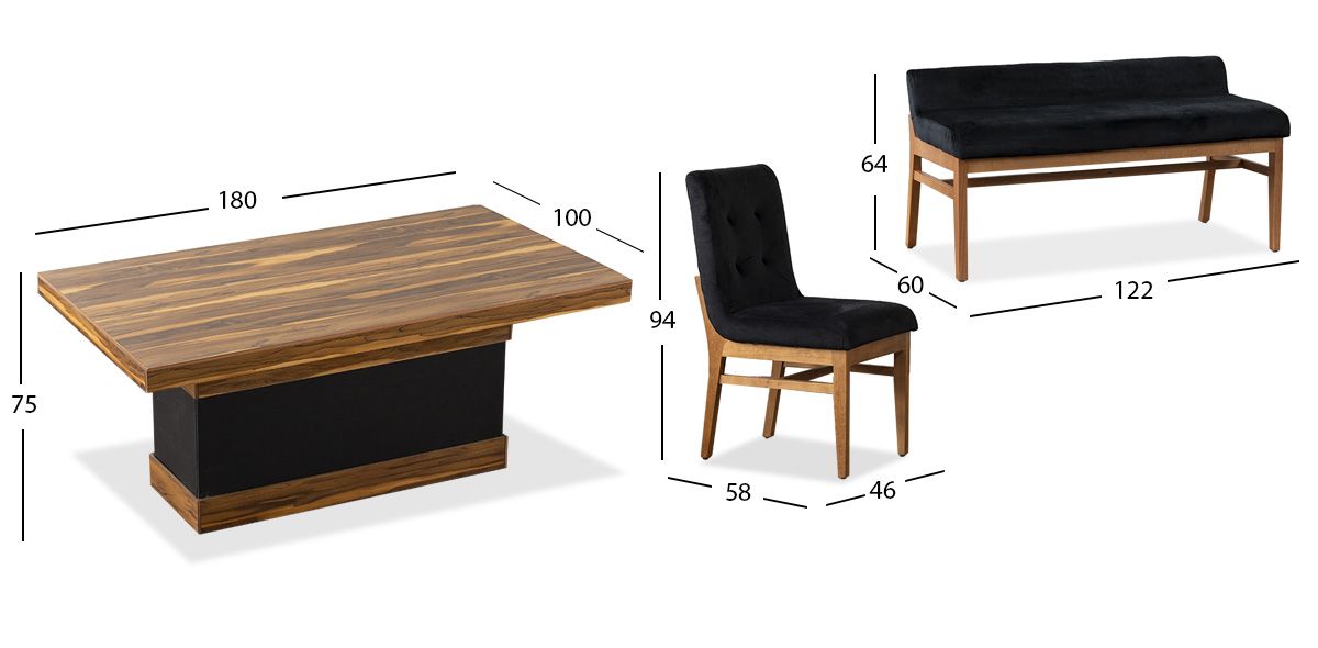 Comedor Invictus Parota con Sillas y Banca Negro