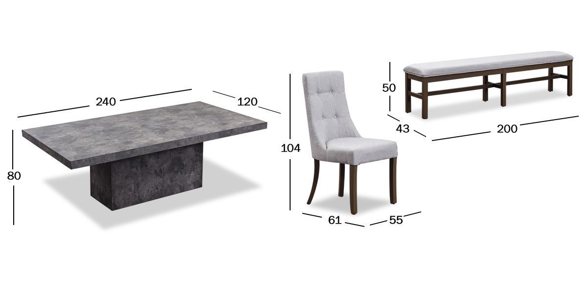 Comedor Rectangular Stone con 4 Sillas y Banca
