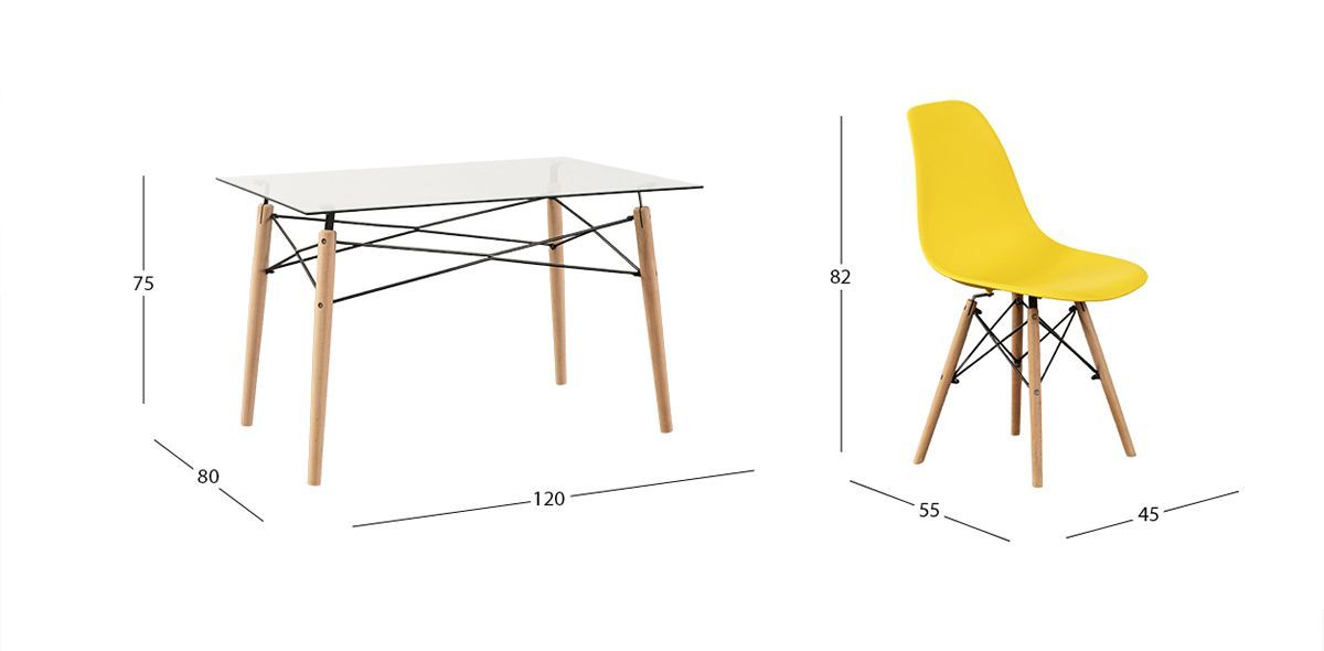Comedor Rectangular con Sillas Atlas Amarillo 5 Piezas