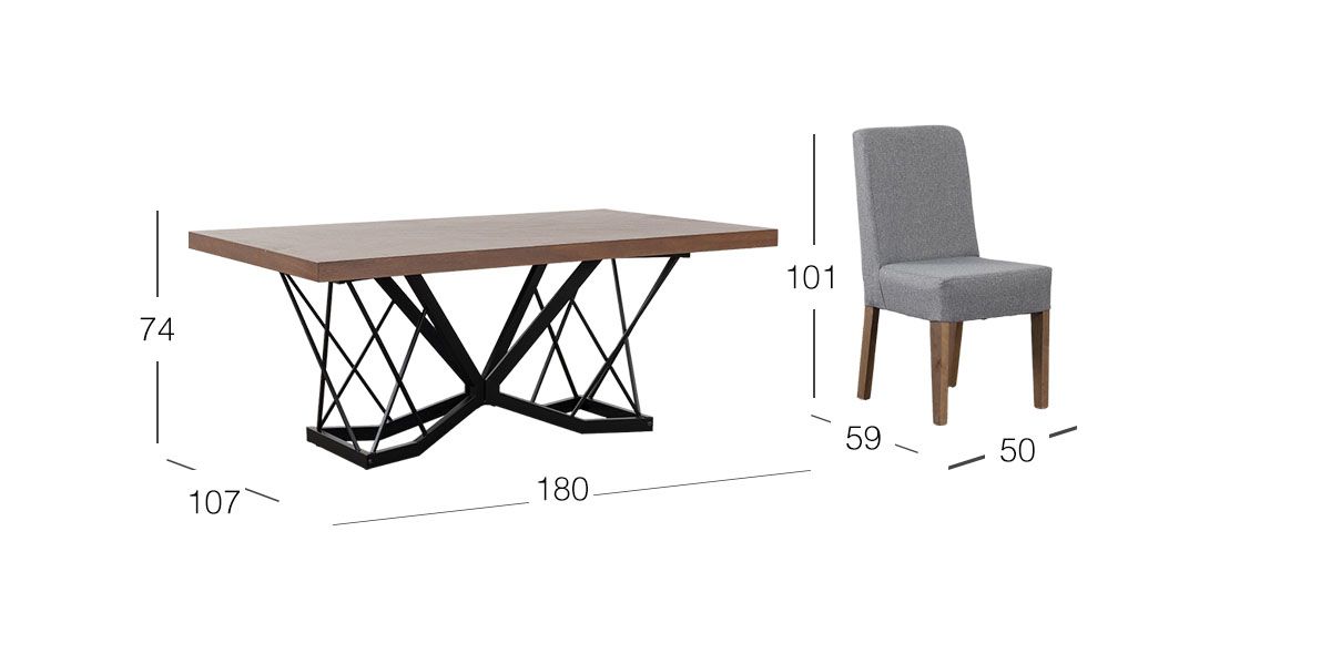 Comedor Rectangular 180 Cm Piastri Con Sillas Minnesota Gris 7 Piezas