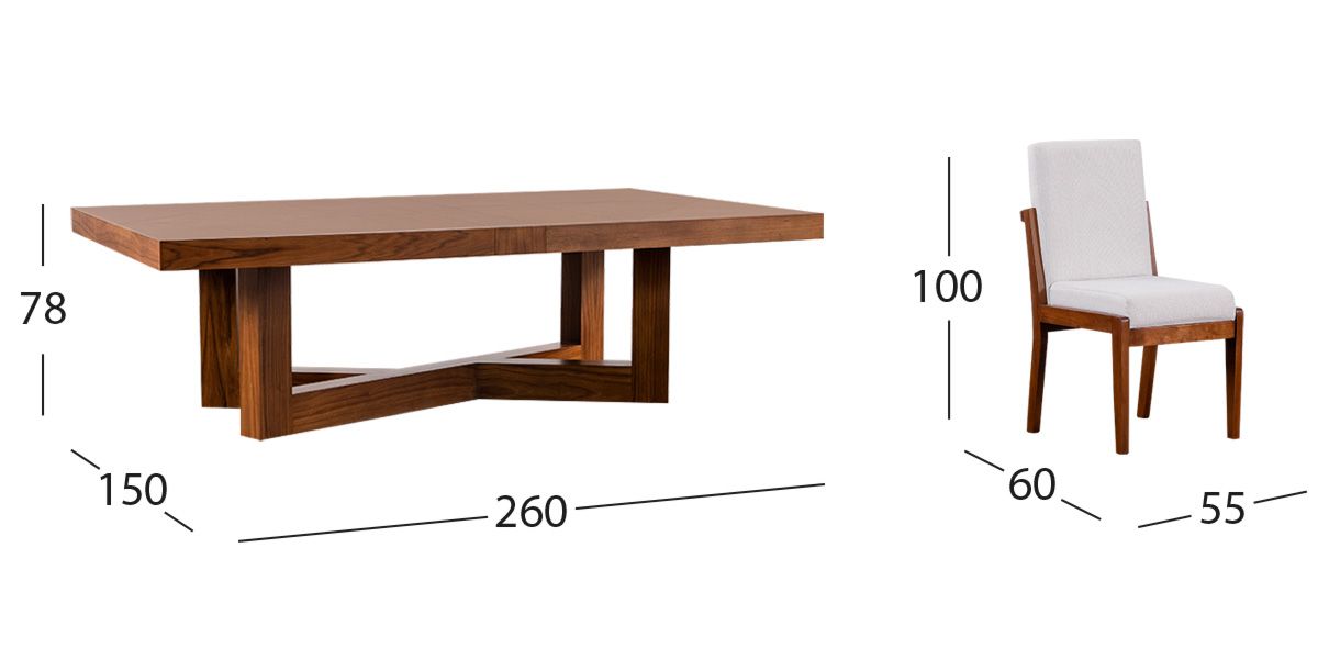 Comedor Rectangular Creta con Sillas Blanco Winter 260 cm