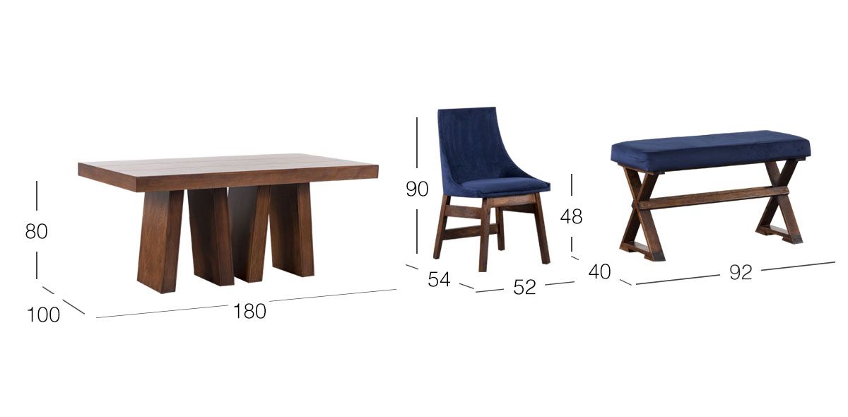 Comedor Odette con Sillas y Banca Azul Marino Verona