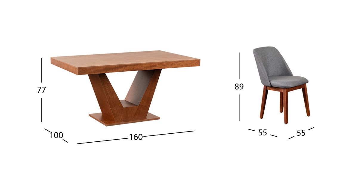 Comedor Volta Nogal con Sillas Olaf Gris 7 Piezas