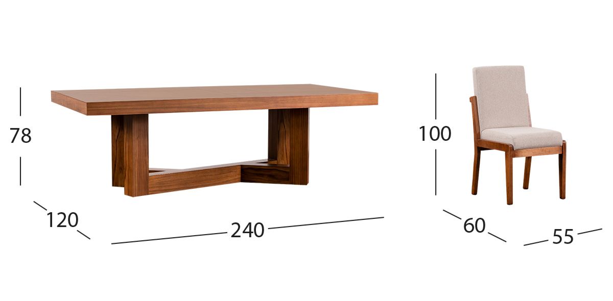 Comedor Rectangular Creta con Sillas Arena 240 cm