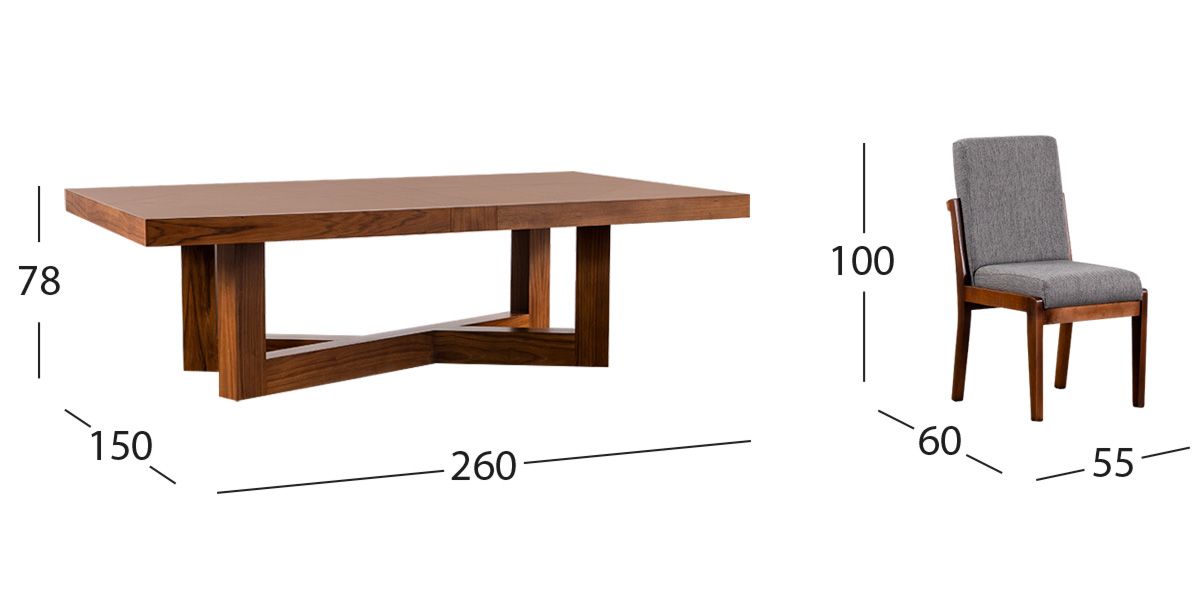 Comedor Rectangular Creta con Sillas Gris Charcoal 260 cm