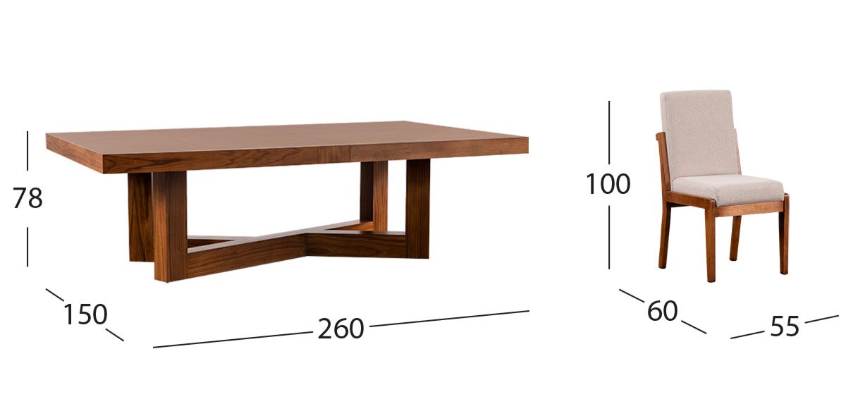 Comedor Rectangular Creta con Sillas Arena 260 cm