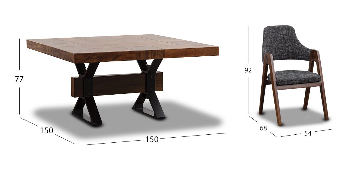 Comedor Cuadrado Estocolmo con 6 Sillas Gris